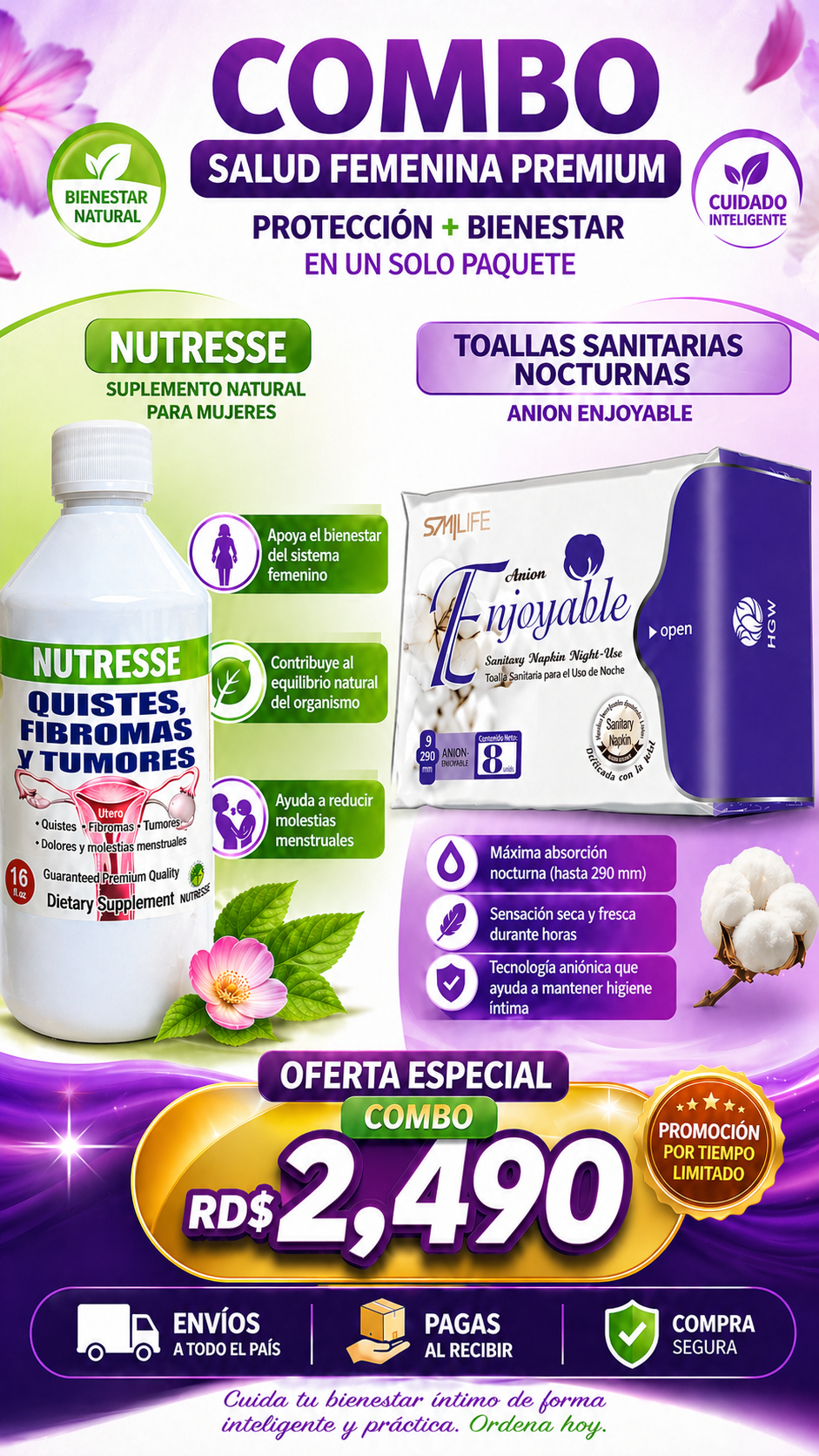 Combo Salud Femenina Premium · Quistes + Toallas Nocturnas