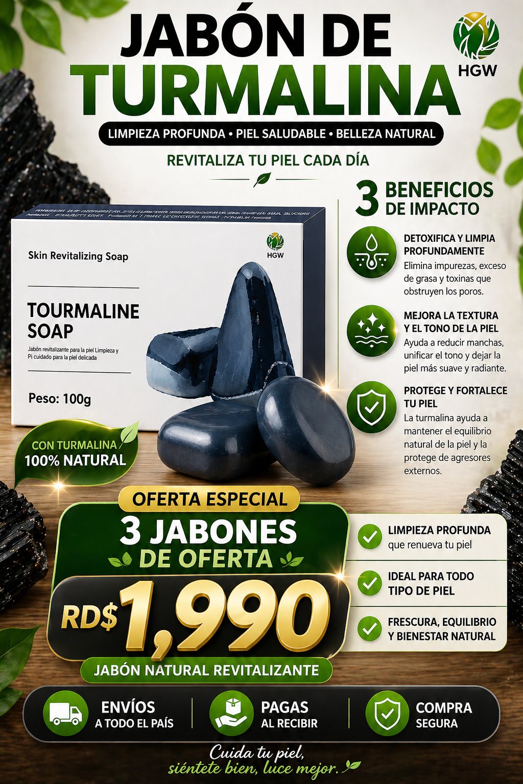 Jabón de Turmalina HGW · Pack 3 unidades